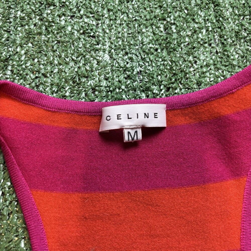Authentic Celine Women’s Striped Pink Tank Top WOOL Size M - Picture 3 of 7